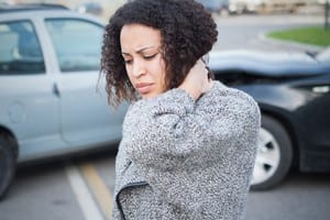 Woman With Neck Injury After Car Accident Stock Photo